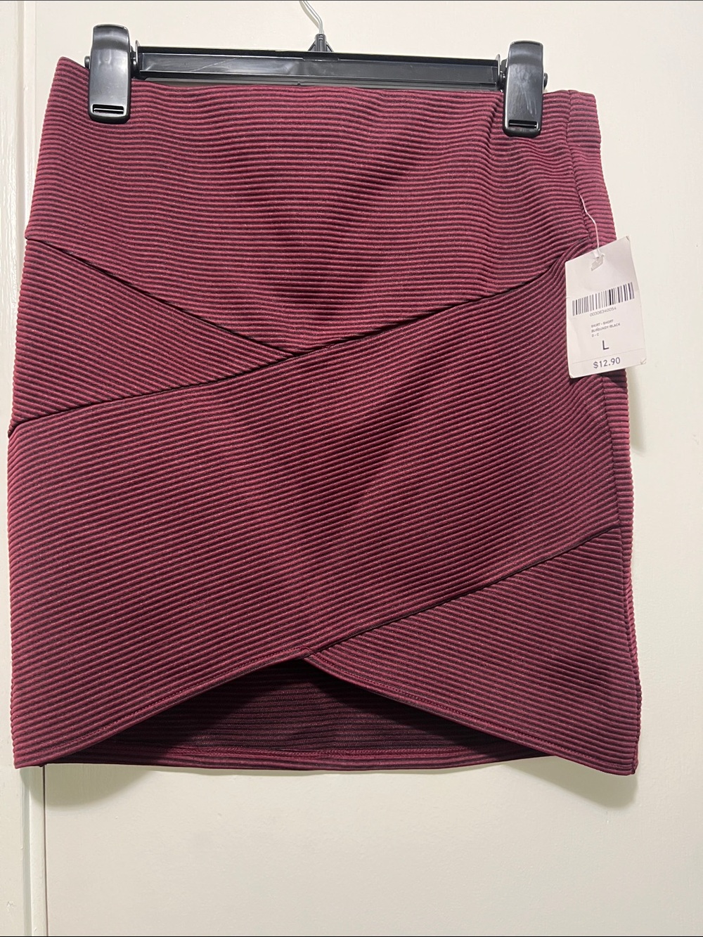 Womens Ribbed Wrap-Front Mini Skirt - Burgundy